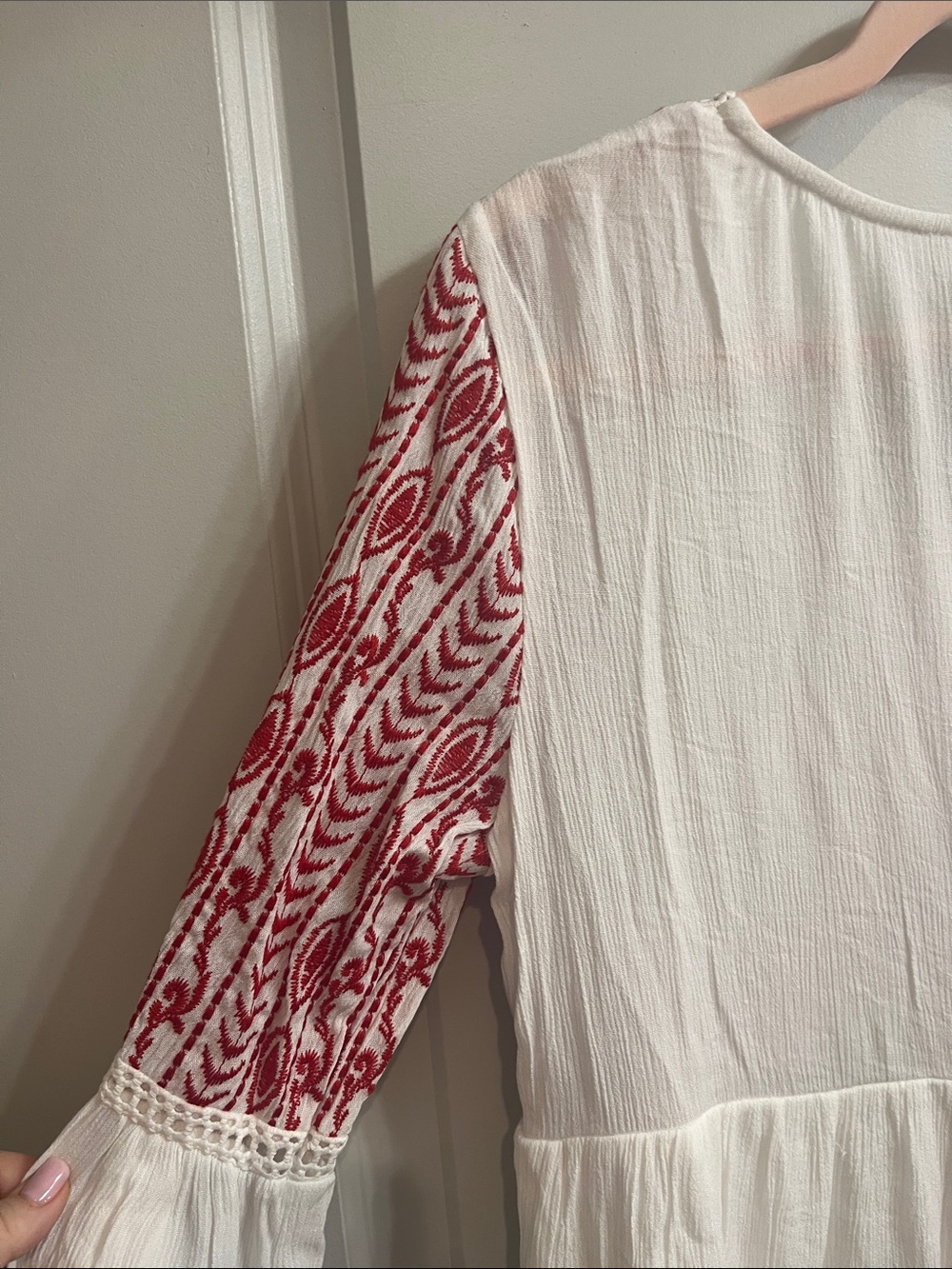 Xhilaration White Peasant Dress with Red Embroidered Yoke - Picture 11 of 13